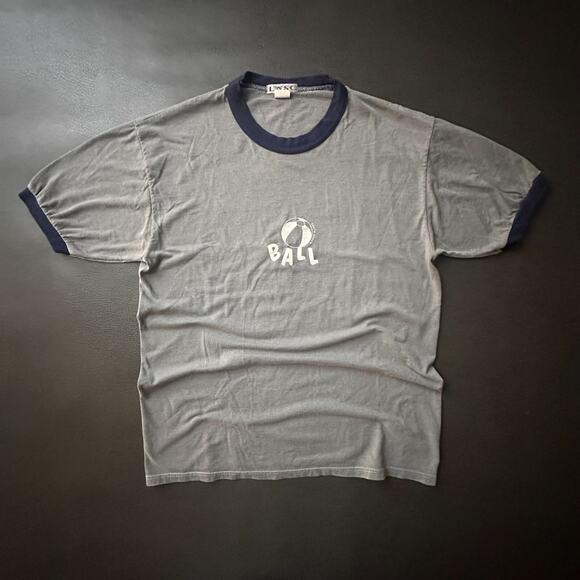 VTG 90s Ringer T Shirt Mens Large Gray LASC Single Stitch Slim Retro Made in USA - Picture 1 of 8